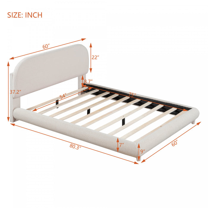 Sophie Teddy Fleece Upholstered Platform Bed with Soft Fabric and Sturdy Frame,Full Size,Beige Full Bed