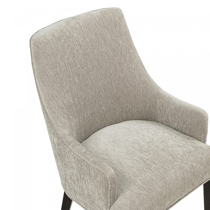 Beever Modern Chenille Wood Armchair in Taupe - Set of 2 Dining Chair