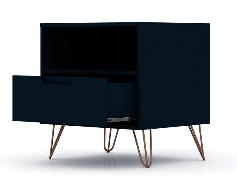 Rockefeller Mid-Century Modern 20\" Nightstand in Midnight Blue (1-Drawer) - Set of 2