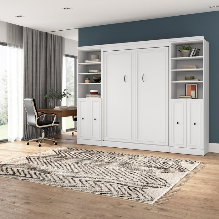 Bestar Versatile Full Murphy Bed and 2 Closet Organizers with Doors (109 W) - White