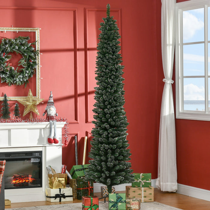 Homcom 7.5ft Artificial Snow Dipped Pencil Christmas Tree Green