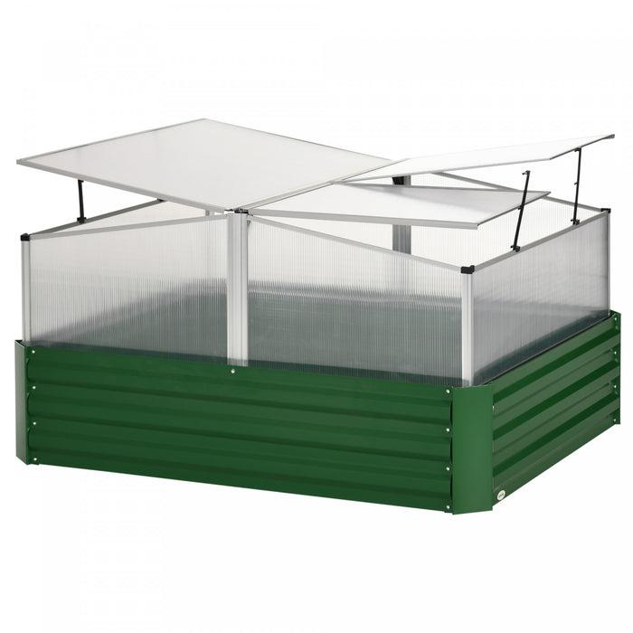 Outsunny 49.6\" X 42.1\" X 26.6\" Galvanized Raised Garden Bed With Greenhouse, Steel Planters For Outdoor Plants, Flowers, Herbs And Vegetables, Use For Patio, Backyard, Balcony, Dark Green