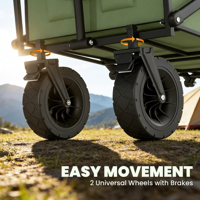Outsunny 130L Folding Garden Cart with Wheels, Heavy-Duty Collapsible Wagon with Brakes, 550lbs Capacity, Adjustable Handle and Carry Bag for Camping, Garden, Beach, Green