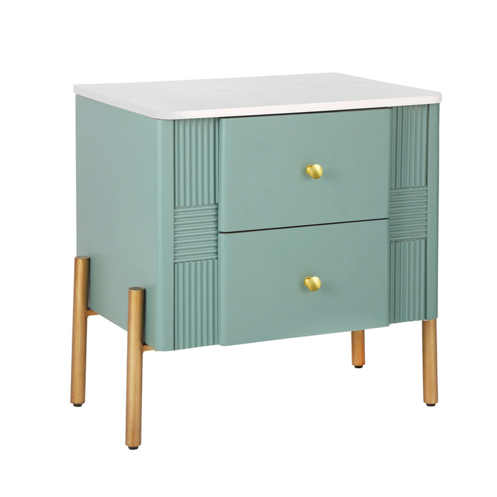 Lila Modern Nightstand with Storage Drawers and Metal Handles,Green