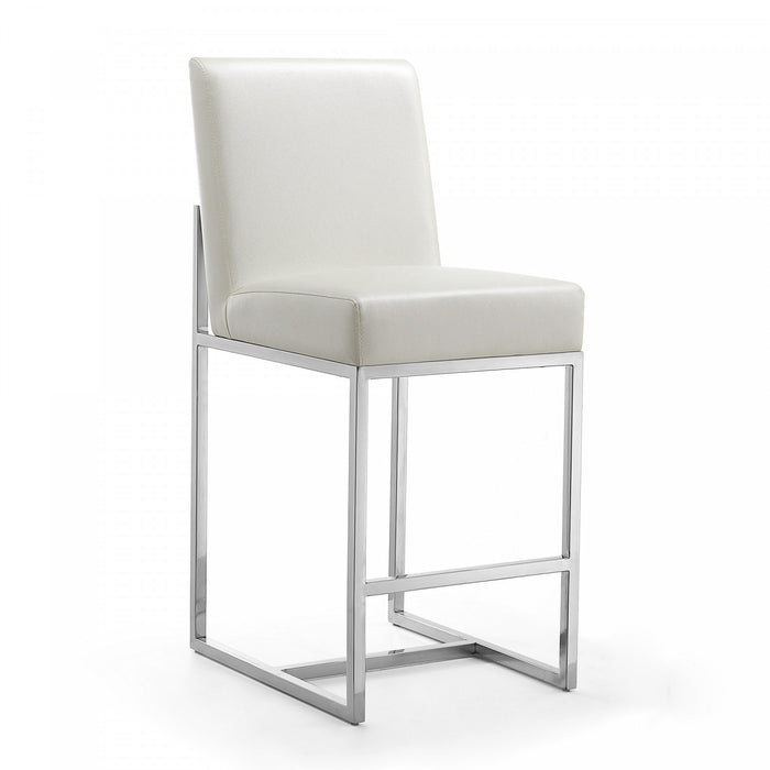 Element Modern Metal Upholstered Counter Stool in Pearl White - Set of 2