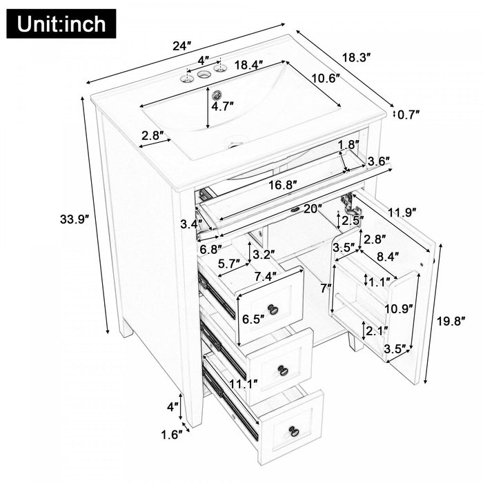 Scott 24\" Bathroom Vanity with Ceramic Sink and Rubberwood Legs, Grey