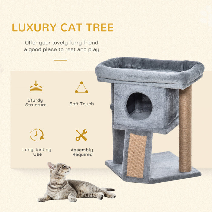 Pawhut Cat Tree, Small Cat Tower With Perch, Scratching Post, Cat Condo, Toy Ball For Kitty, Indoor Use, Grey