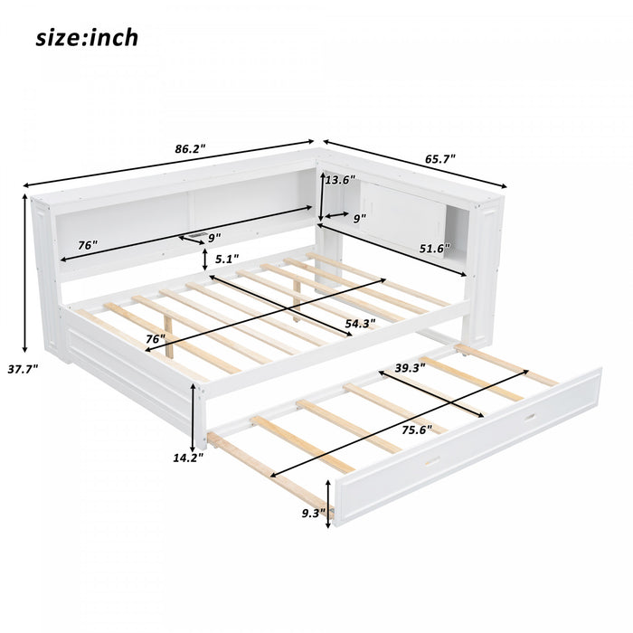 Diana Wood Full Daybed With Storage Shelves, Usb, Led, White