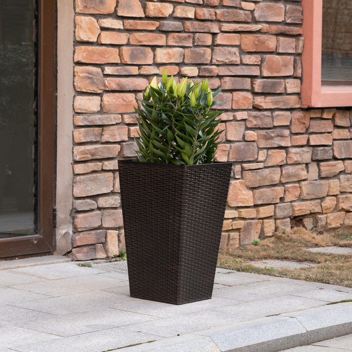 Outsunny Set Of 3 Tall Planters With Drainage Hole, Outdoor & Indoor Flower Pot Set For Front Door, Entryway, Patio And Deck, Brown