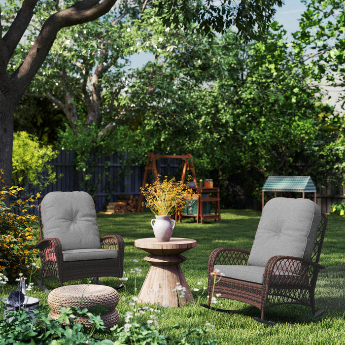 Outsunny 2 Pcs Rattan Rocking Chair With Soft Cushion For Garden, Grey