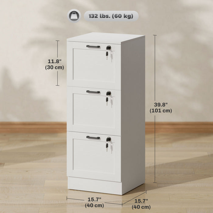 HOMCOM Office File Cabinet with 3 Drawers, Vertical Filing Cabinet, White