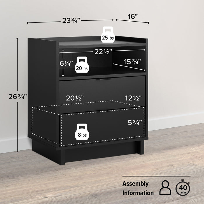 Prepac Simply Modern 23.75\" 2-Drawer Nightstand - Black