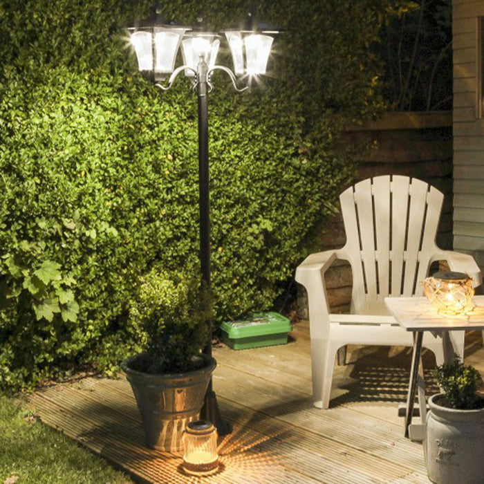Outsunny Triple Solar Lamp Post Garden Solar-powered LED Street Vintage Light Style Outdoor Light Waterproof With Base For Lawn Pathway Walkway 72\"h