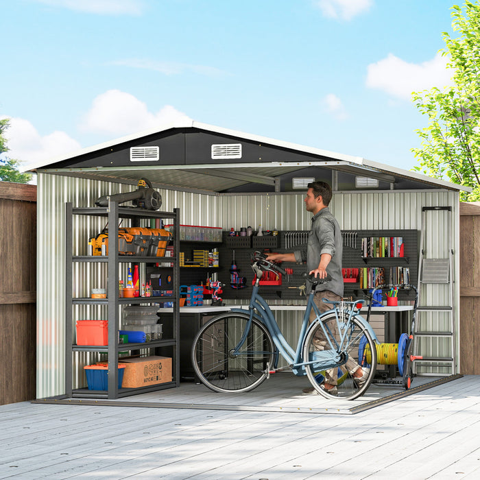 Outsunny 10' x 8' Metal Shed, Heavy Duty Outdoor Storage Shed, Dark Grey