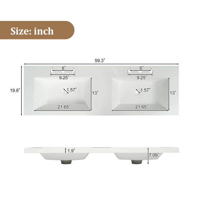 Hudson 59.3-Inch Double Sink Bathroom Vanity with Soft-Close Storage,Wood