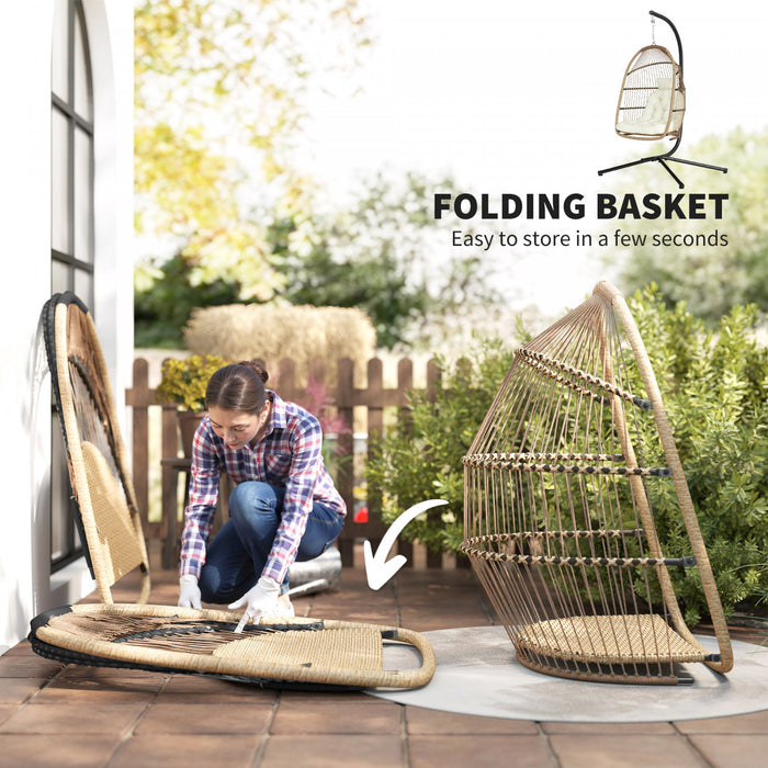 Outsunny Hanging Egg Chair with Stand, Foldable Hammock Chair, Beige