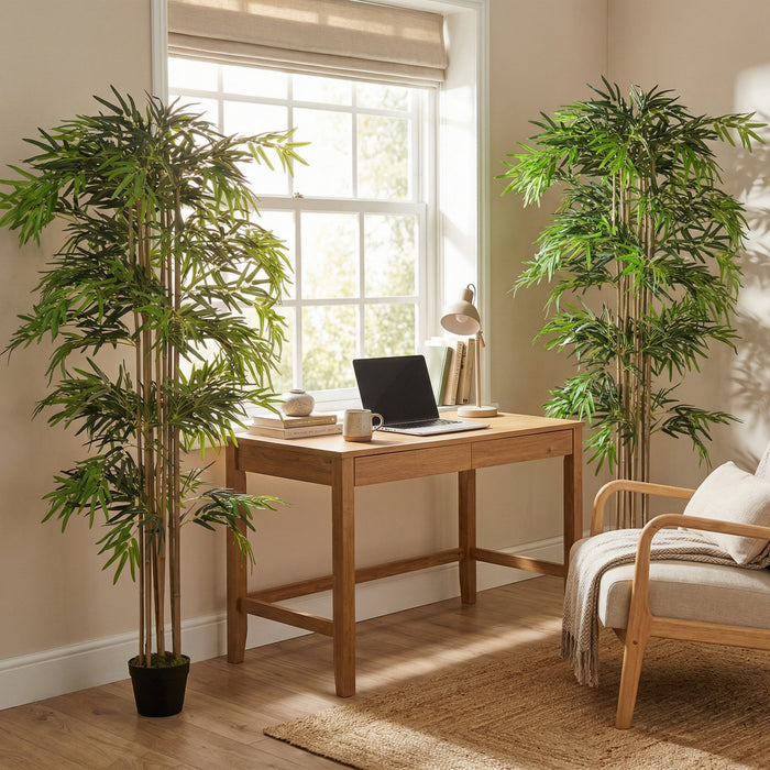 Outsunny 6FT Artificial Bamboo Tree Set of 2 in Pot with 1530 Leaves, Green