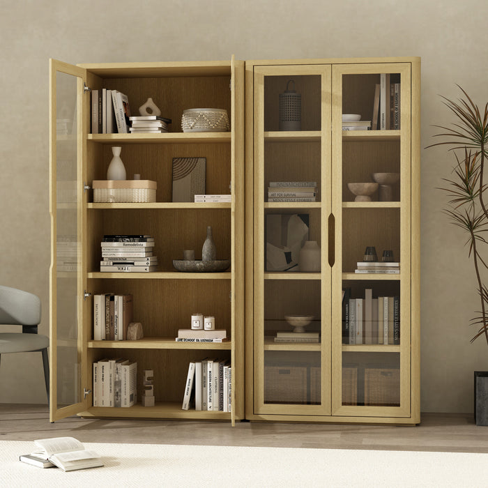 Rivington Modern 38\" Bookcase Cabinet in Natural Oak - Set of 2