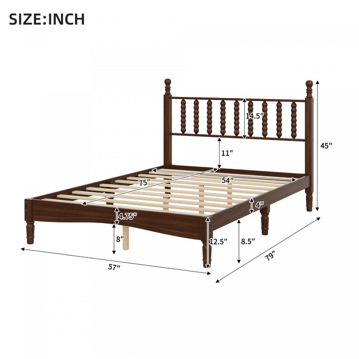 Oliver Retro Wood Platform Bed with Gourd Shaped Headboard - Dark Brown 