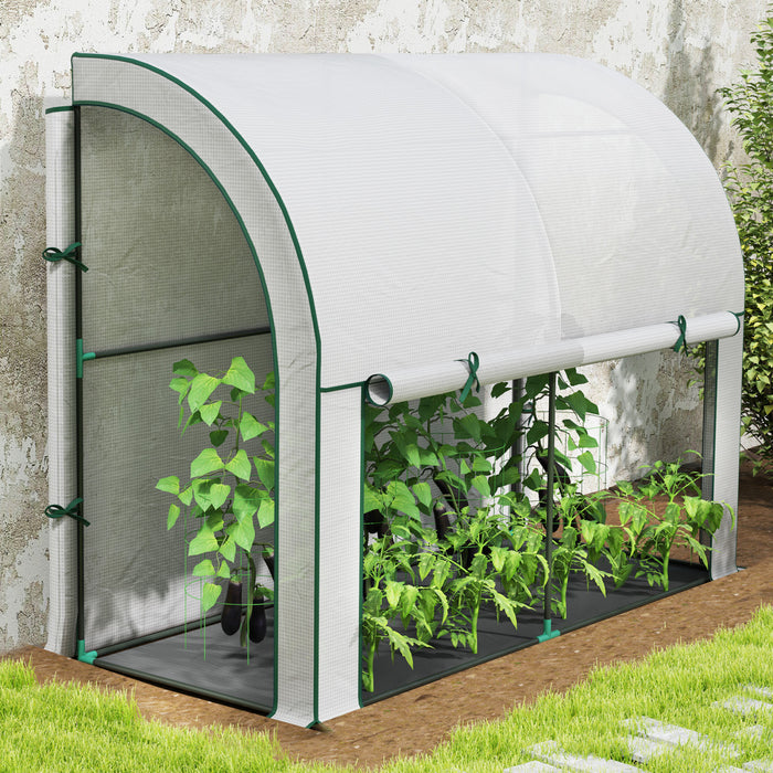 Outsunny Lean-to Greenhouse with PE Cover, Gardening Green House, White