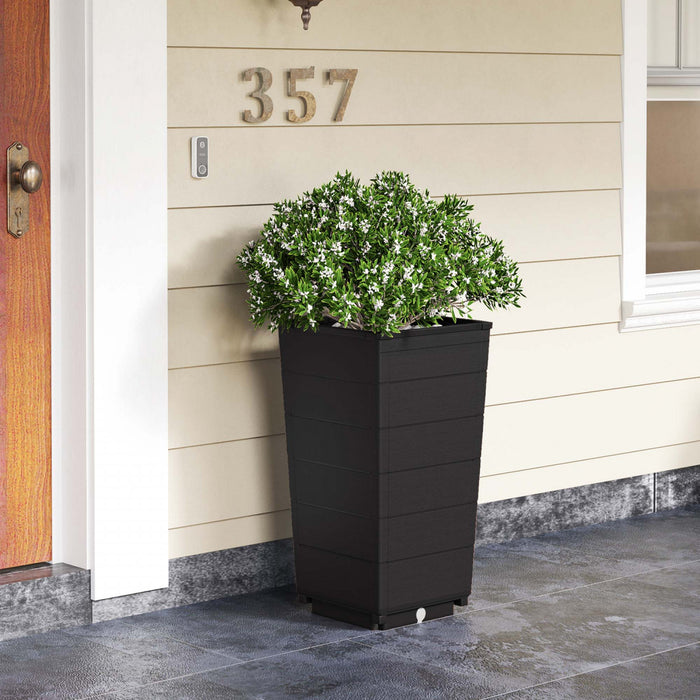 Costway 23\" Tall Planter Set Of 2 For Indoor/ Outdoor Use Large Self-watering Plant Pot Black