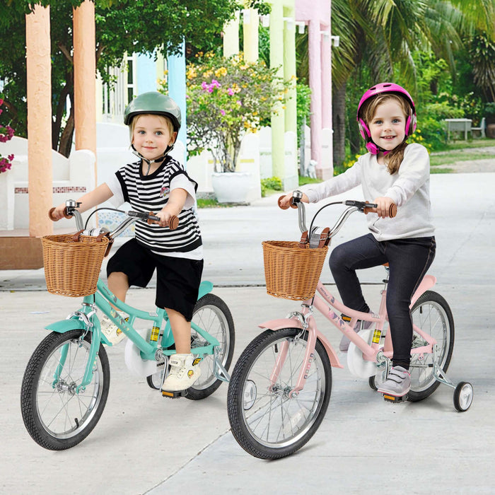 Costway 18\" Kids Bike With Height Adjustable Handlebar Seat Basket Bell Training Wheels Pink
