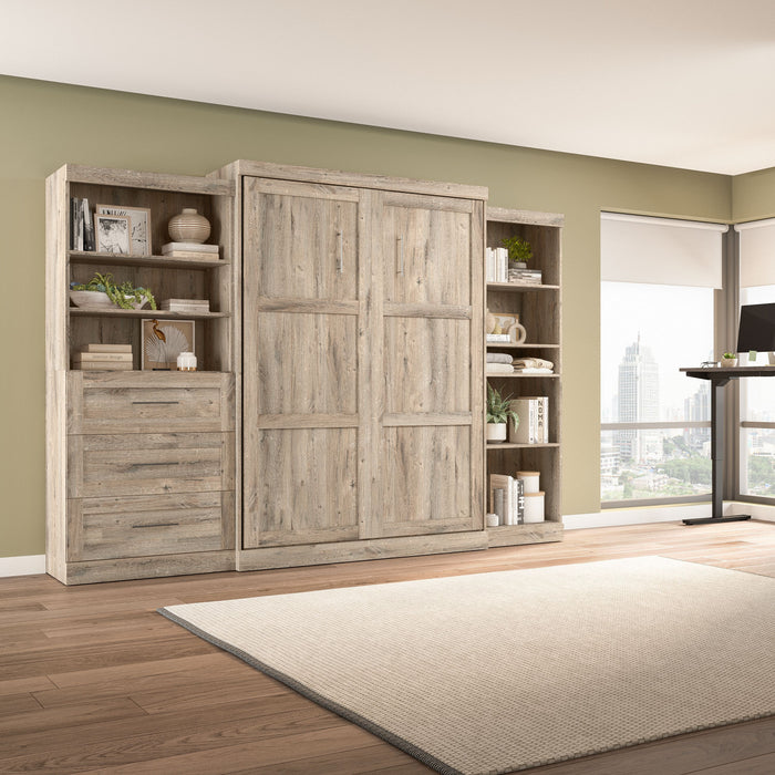Bestar Pur Queen Murphy Bed with Shelving and Drawers 126-Inch Wall Bed