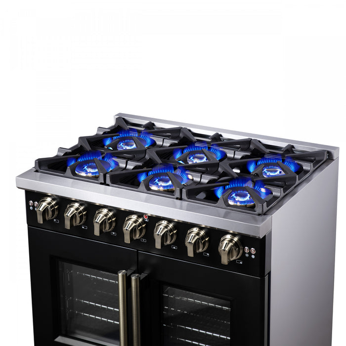 Forno Capriasca 36\" Black Gas Range 5.36 cu.ft -FFSGS6460-36BLK