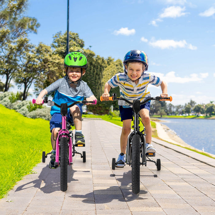 Costway 16-inch Kid's Bike For 4-7 Years Old With Adjustable Saddle & Anti-slip Handlebar Pink