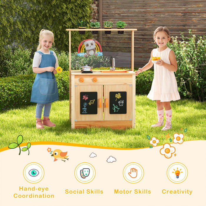 Costway Mud Kitchen For Kids With Planting Pots Stovetops Removable Sink Acrylic Panel