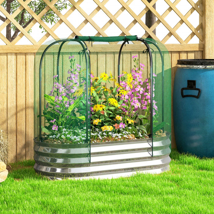 Outsunny Galvanized Raised Garden Bed With Crop Cage, Metal Planter Box