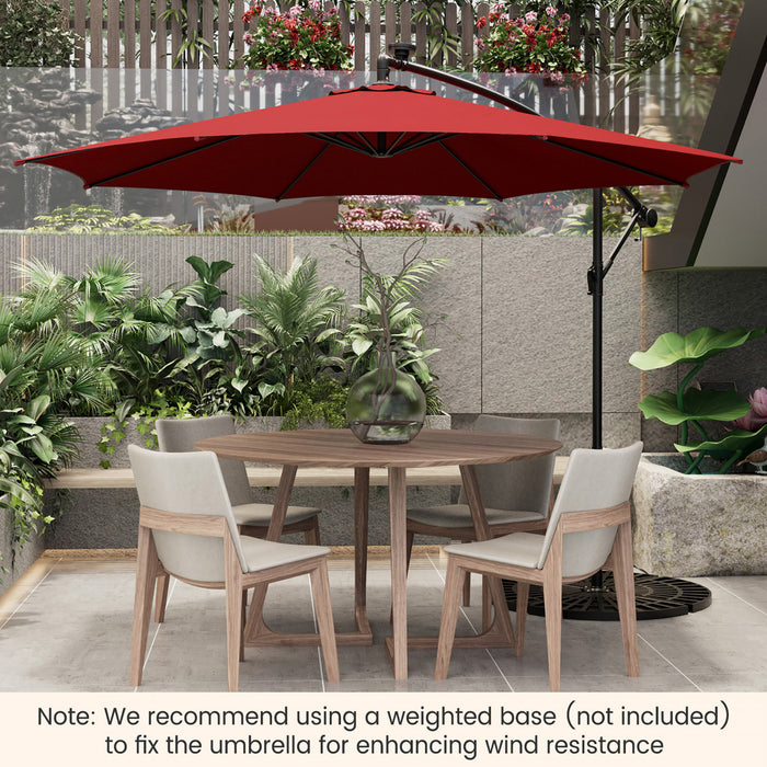 Costway 10FT Patio Solar-Lighted 112 LED Cantilever Offset Umbrella Crank Tilt Outdoor