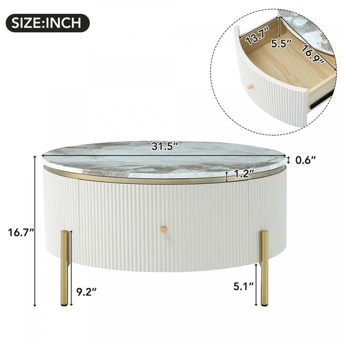 Nelson 31.5\" Modern Round Coffee Table With 2 Storage Drawers, Off White