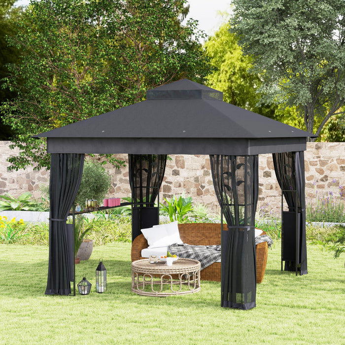 Outsunny 10' X 10' Outdoor gazebo With Shelf And Netting, uv30+ Protected