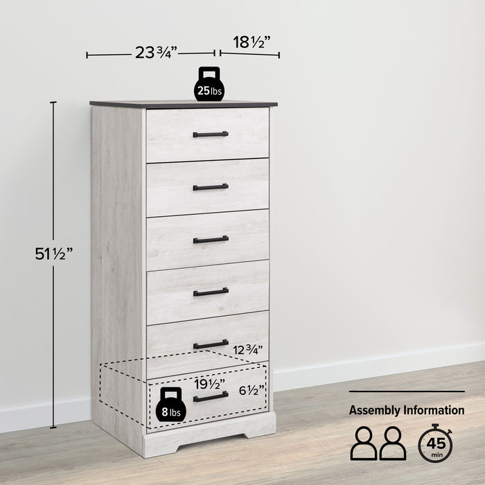 Prepac Rustic Ridge 23.75\" 6-Drawer Dresser - Washed White