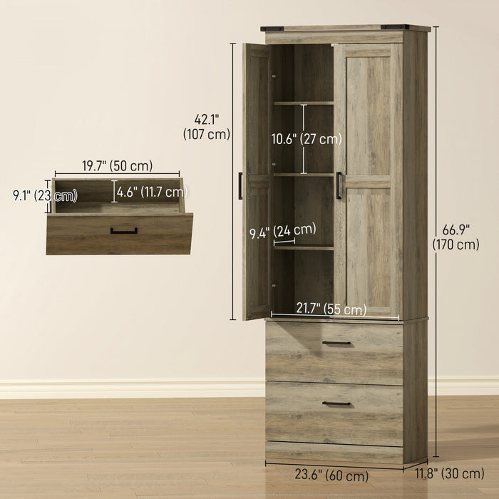 HOMCOM 67\" Tall Kitchen Pantry Cabinet with Adjustable Shelves, Light Ivory