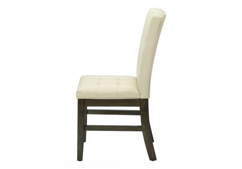 Dining Chair Set of 2 Dining Room Kitchen Cream Fabric Grey Solid Wood Transitional