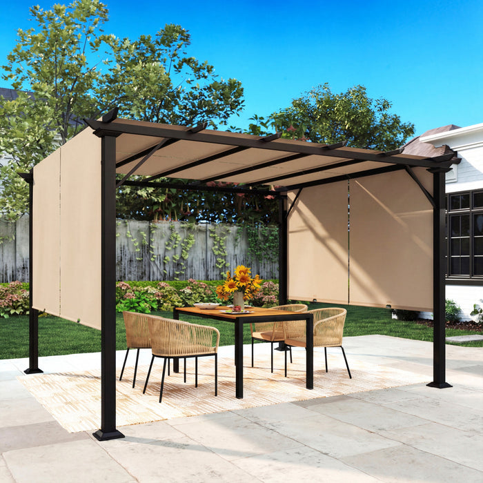 Outsunny 10' x 12' Retractable Pergola Canopy, Light Brown