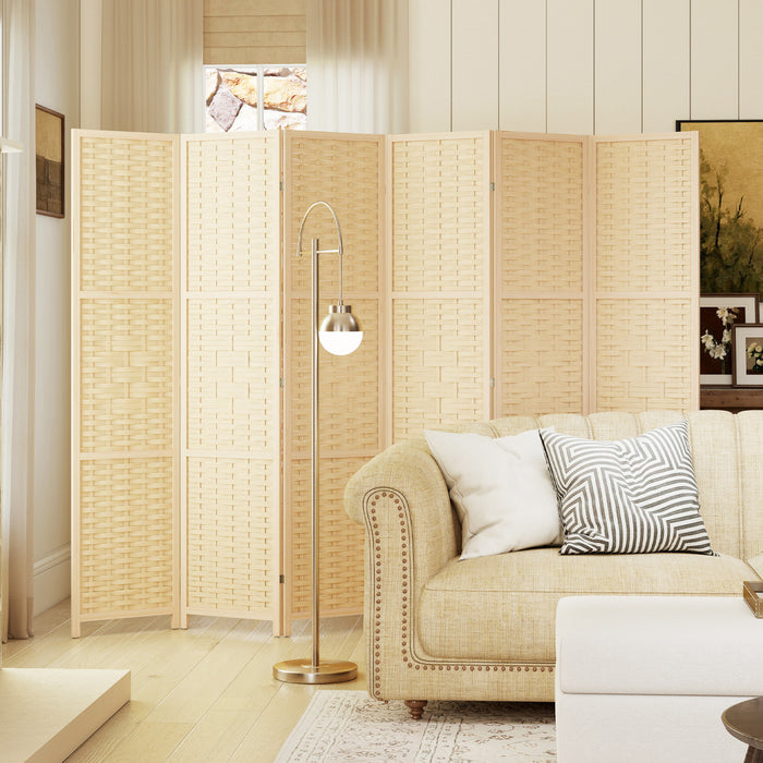 HOMCOM 6-Panel Room Divider, 5.6 FT Wall Divider, Natural Wood