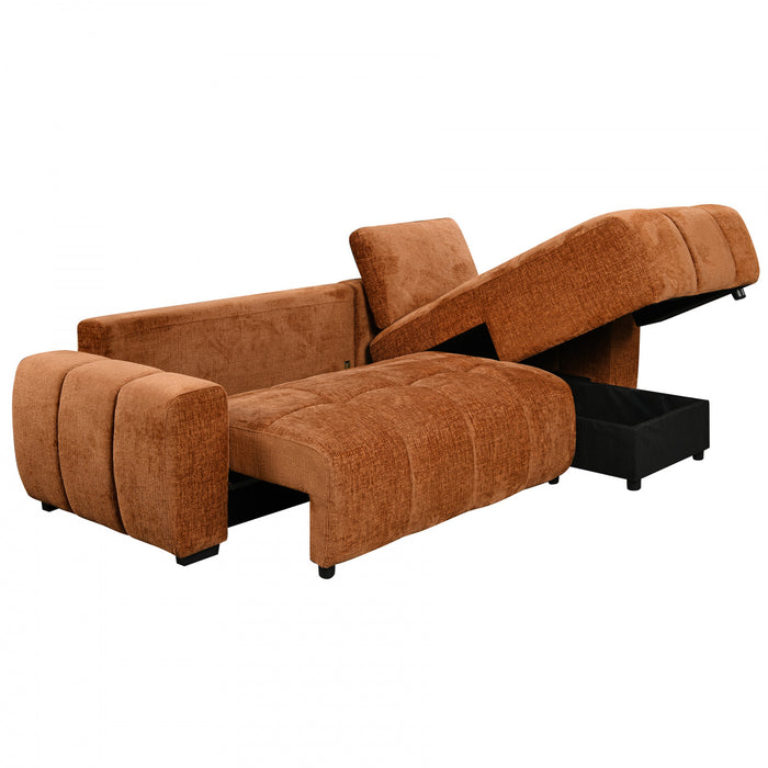 Cove 2-Piece Chenille Sleeper Sectional with Storage Chaise and Rounded Arms - Rust