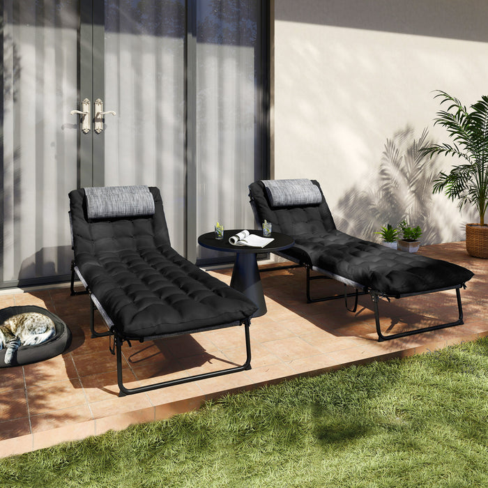 Outsunny 2 Pcs Folding Lounge Chairs, Reclining Tanning Chairs, Black