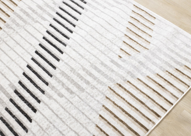 Washable Multi-Coloured Basketweave Lines Area Rug - 5'3\" x 7'7\"