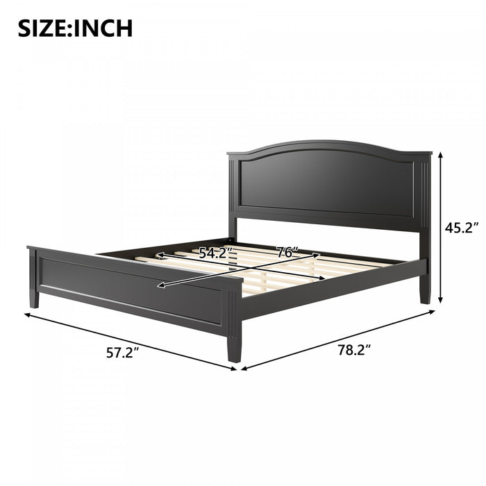 Benson Full Size Solid Wood Platform Bed with Stylish Headboard, Black