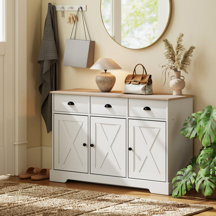 HOMCOM 46.5\" Sideboard Buffet Cabinet with 3 Barn Doors and 3 Drawers White
