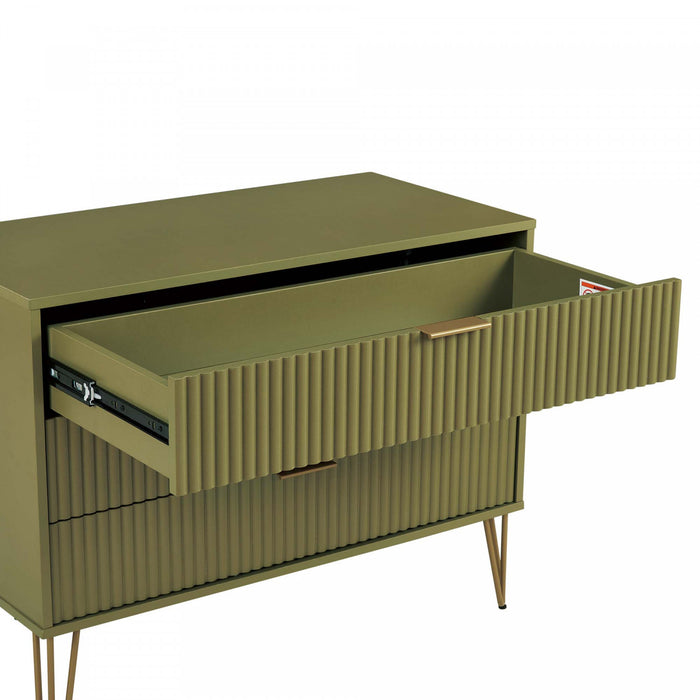 Dumbo Modern 35\" Fluted Dresser in Olive Green (3-Drawer)