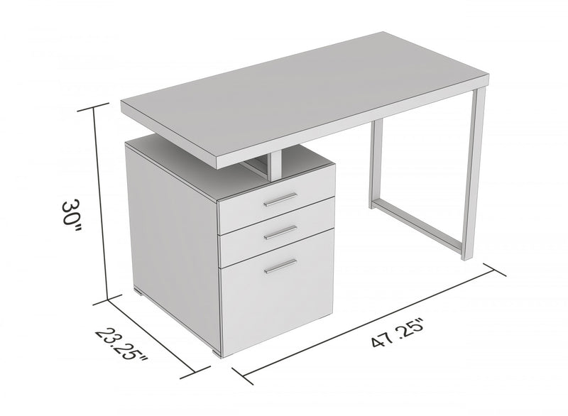 Computer Desk Study Desk For Home Office, Gaming Room 47.25l Dark Taupe 3 Drawers Silver Metal Base