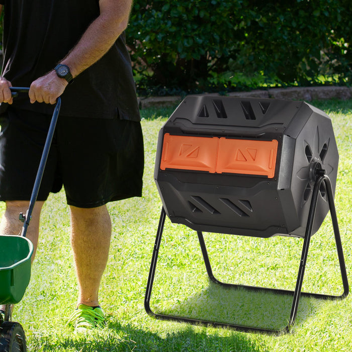 Outsunny Outdoor Dual Chamber 360° Rotating Composter 43 Gallon Orange
