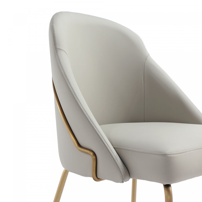 Gracie Modern Vegan Leather Metal Dining Chair in Stone Gray and Gold - Set of 2