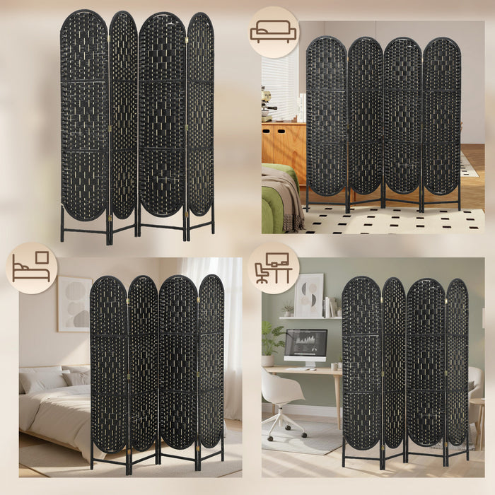 HOMCOM 4 Panel Room Divider, Bohemian Folding Privacy Screen, Black