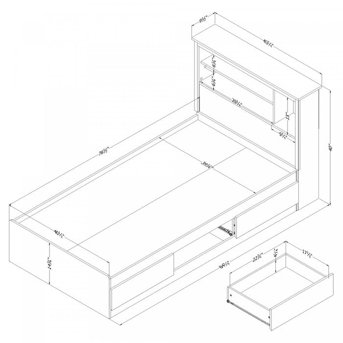 Vito Mates Bed With Bookcase Headboard Set - Pure White 